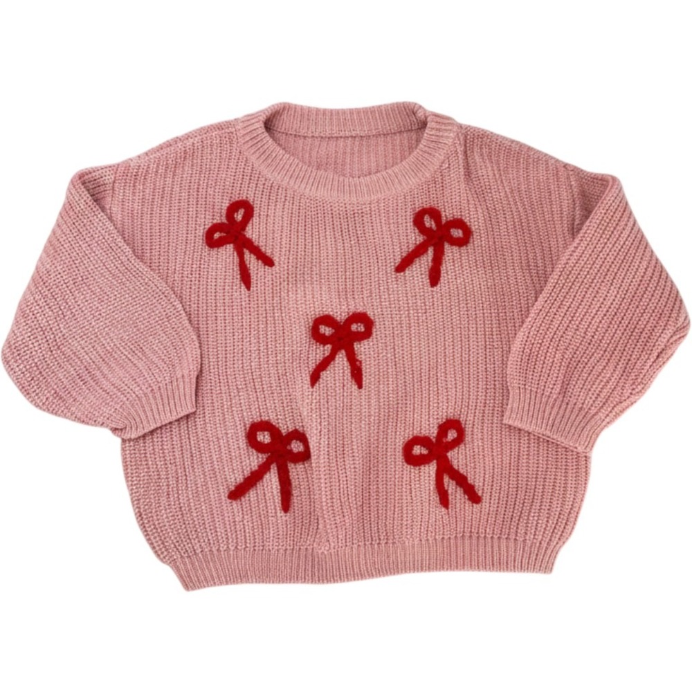 Chengfu Bow Knit Sweater Baby 12-18M Pink‎ Red Coquette Ribbed Pullover CFB-111